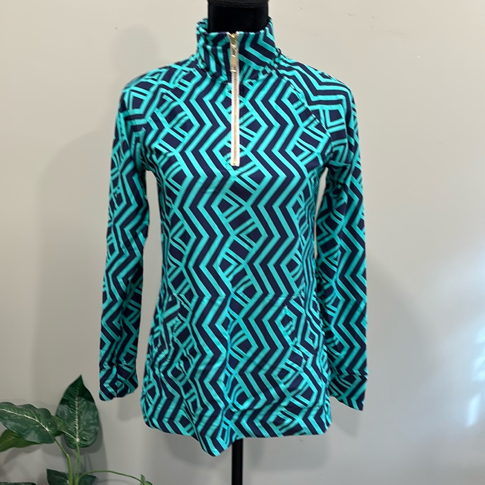 Gingy Parker Pullover in Navy and Aqua Pattern